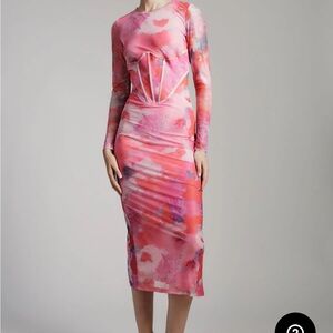 Bardot pink mesh wildflower dress